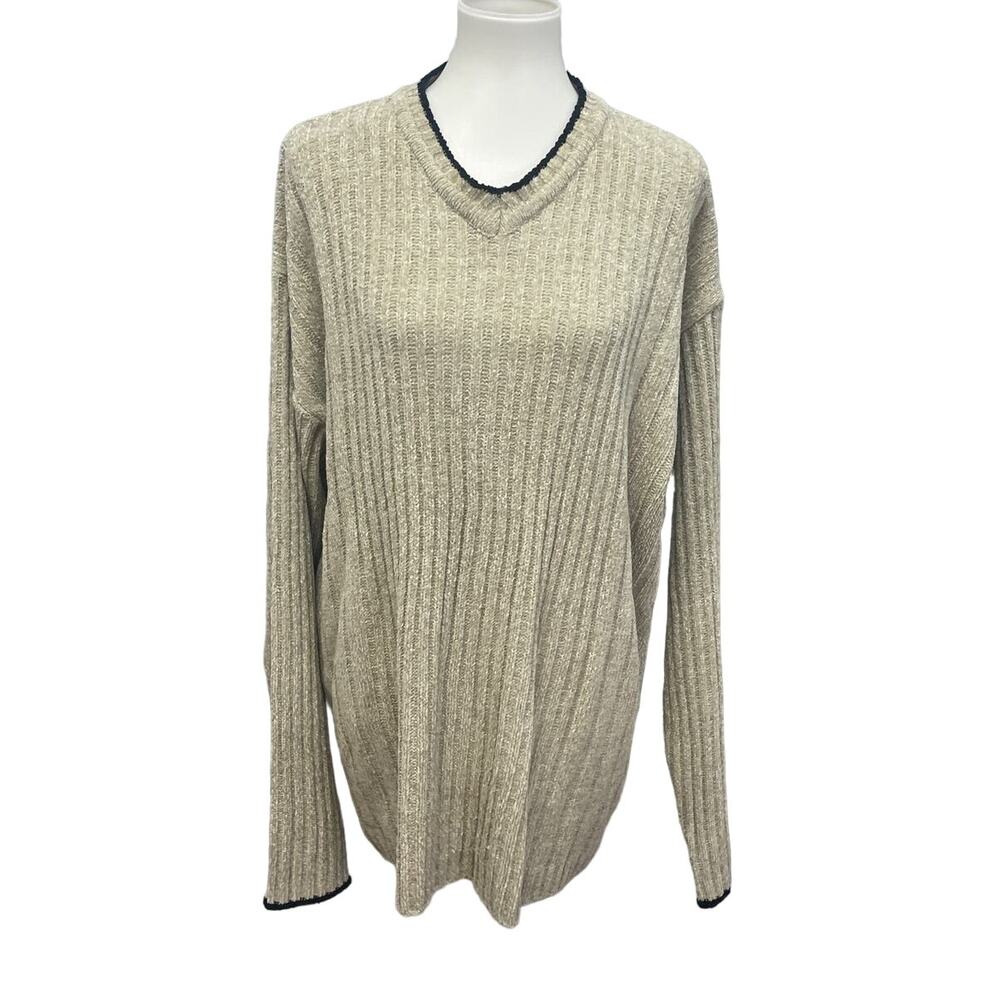 Untied Mens 3XL Long Sleeve Super Soft Acrylic V-Neck Solid Tan Pullover Sweater